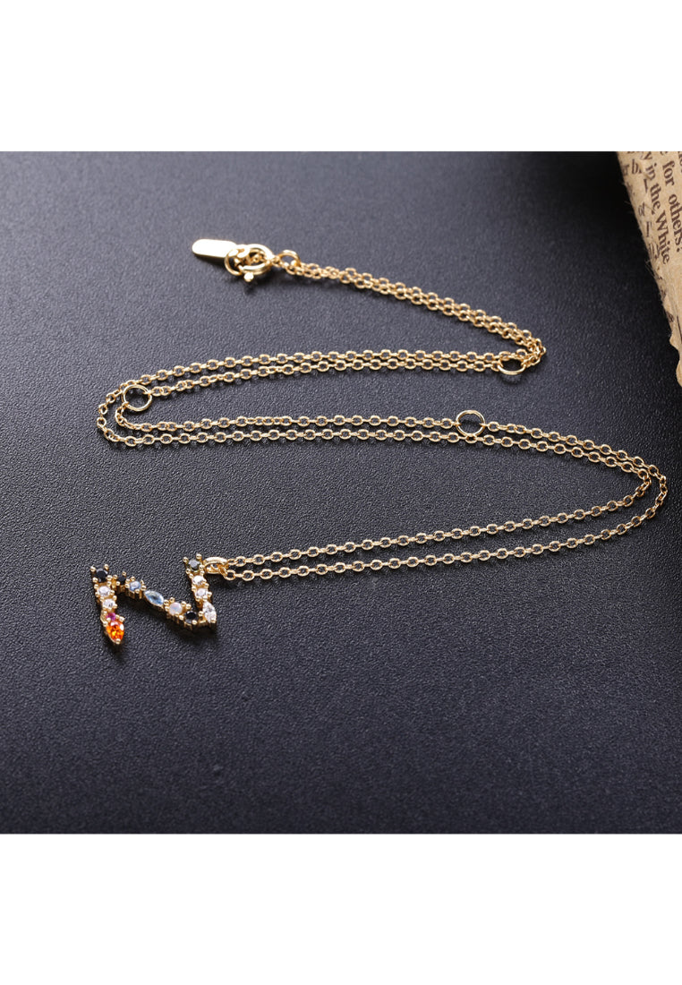 925 Sterling Silver Plated Gold Fashion Simple Color English Alphabet Z Pendant with Cubic Zirconia and Necklace - Luxurious Look