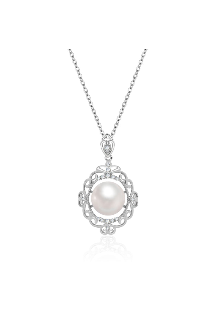 925 Sterling Silver Fashion and Elegant Pattern Freshwater Pearl Pendant with Necklace - Luxurious Look