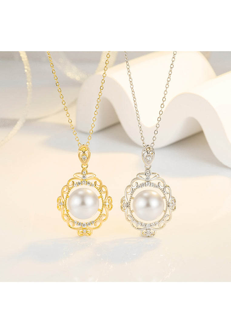925 Sterling Silver Fashion and Elegant Pattern Freshwater Pearl Pendant with Necklace - Luxurious Look