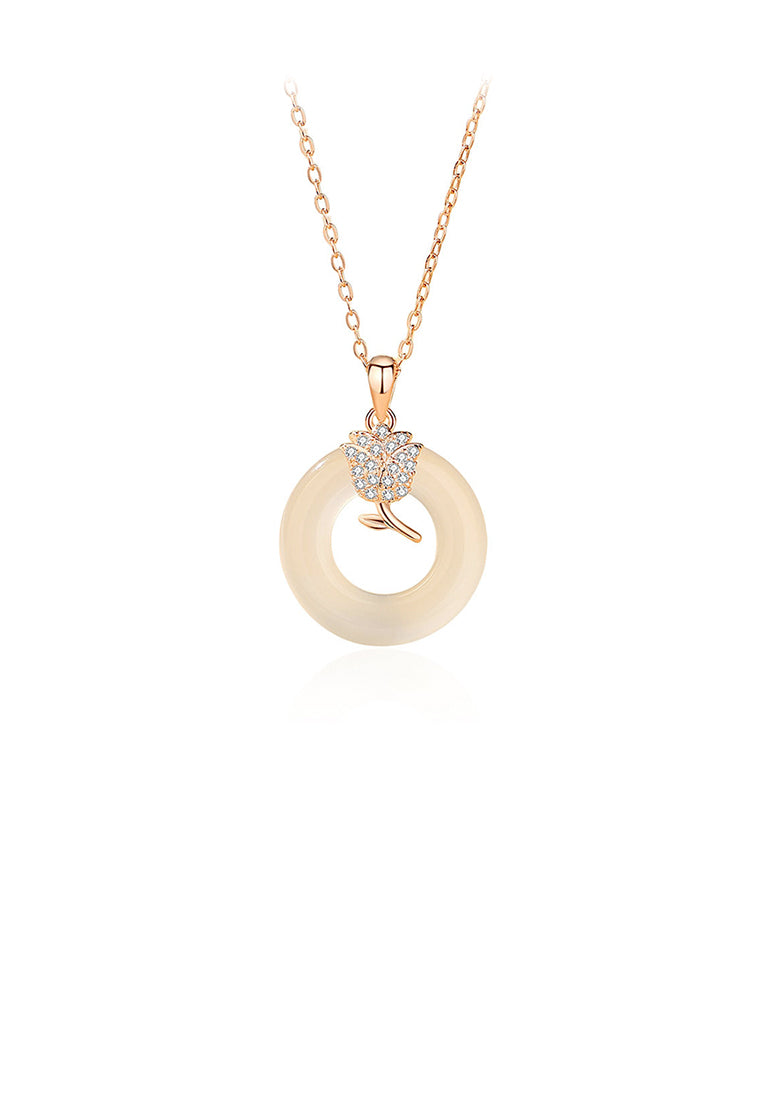 925 Sterling Silver Plated Rose Gold Fashion Simple Flower Peace Buckle Pendant with Cubic Zirconia and Necklace - Luxurious Look