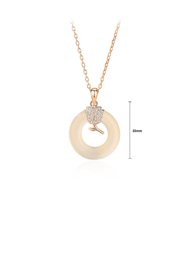 925 Sterling Silver Plated Rose Gold Fashion Simple Flower Peace Buckle Pendant with Cubic Zirconia and Necklace - Luxurious Look