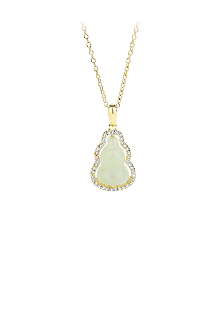 925 Sterling Silver Plated Gold Fashion Simple Gourd Pendant with Cubic Zirconia and Necklace - Luxurious Look