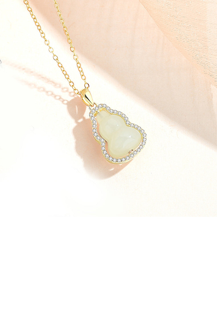 925 Sterling Silver Plated Gold Fashion Simple Gourd Pendant with Cubic Zirconia and Necklace - Luxurious Look