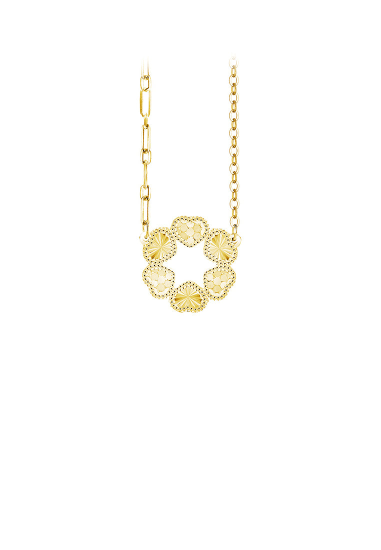 925 Sterling Silver Plated Gold Fashion Simple Heart-shaped Circle Pendant with Necklace