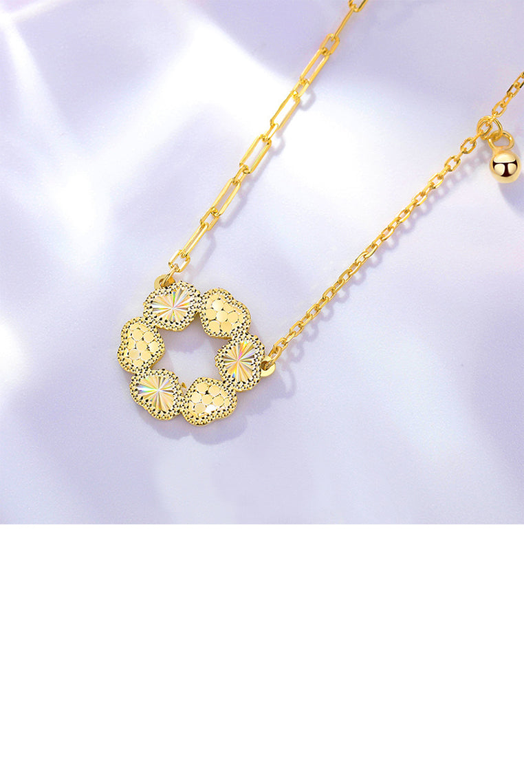 925 Sterling Silver Plated Gold Fashion Simple Heart-shaped Circle Pendant with Necklace