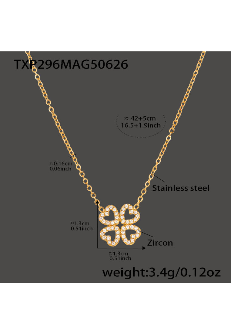 Fashion Simple Plated Gold Hollow Four-leafed Clover Pendant with Cubic Zirconia and Necklace - Luxurious Look