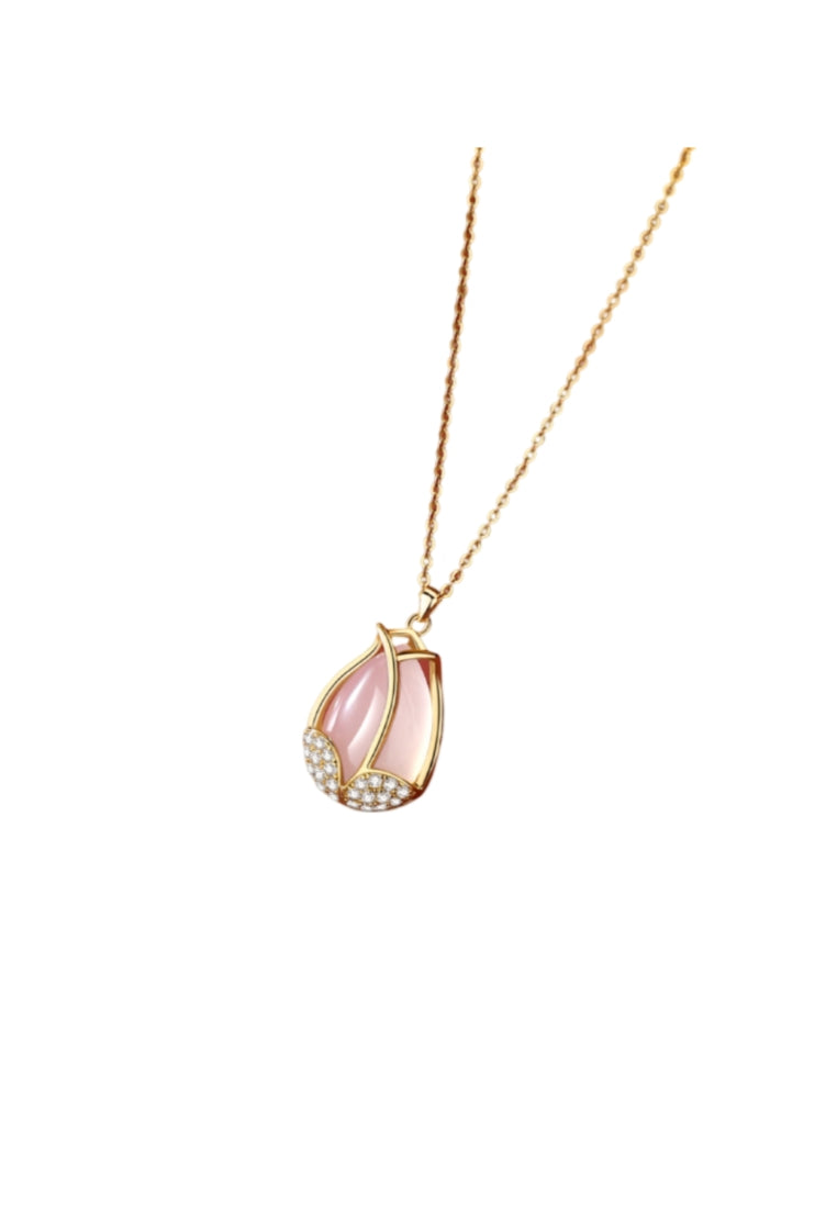 925 Sterling Silver Plated Gold Fashion Elegant Tulip Pendant with Cubic Zirconia and Necklace - Luxurious Look