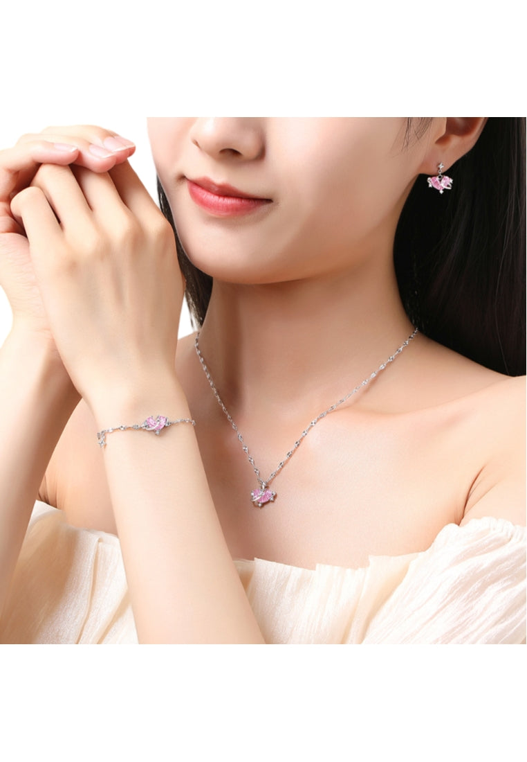 925 Sterling Silver Fashion Simple Heart-shaped Crown Pendant with Pink Cubic Zirconia and Necklace - Luxurious Look - Vibrant Color