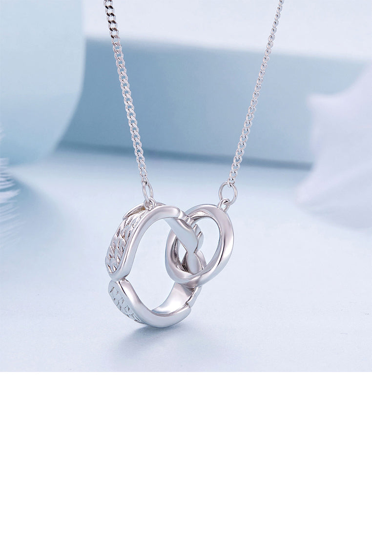 925 Sterling Silver Simple and Fashion Möbius Double Ring Pendant with Necklace