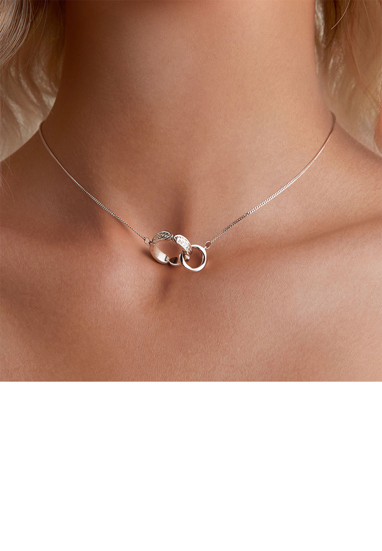 925 Sterling Silver Simple and Fashion Möbius Double Ring Pendant with Necklace