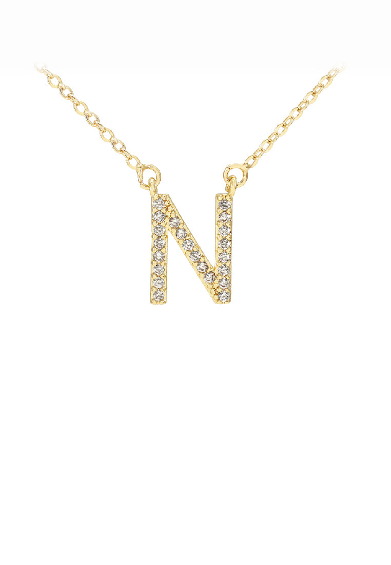 Fashion Simple Plated Gold Alphabet N Pendant with Cubic Zirconia and Necklace - Luxurious Look