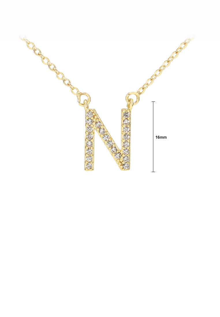 Fashion Simple Plated Gold Alphabet N Pendant with Cubic Zirconia and Necklace - Luxurious Look