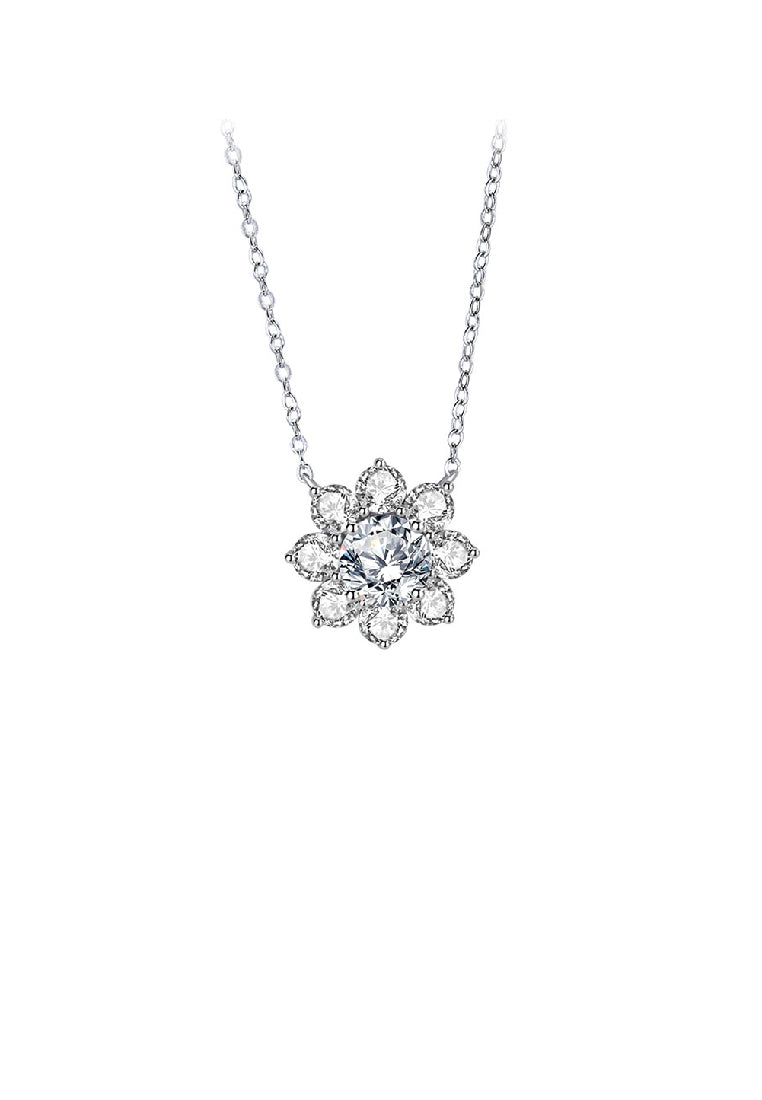 925 Sterling Silver Fashion Simple Flower Pendant with Cubic Zirconia and Necklace - Luxurious Look