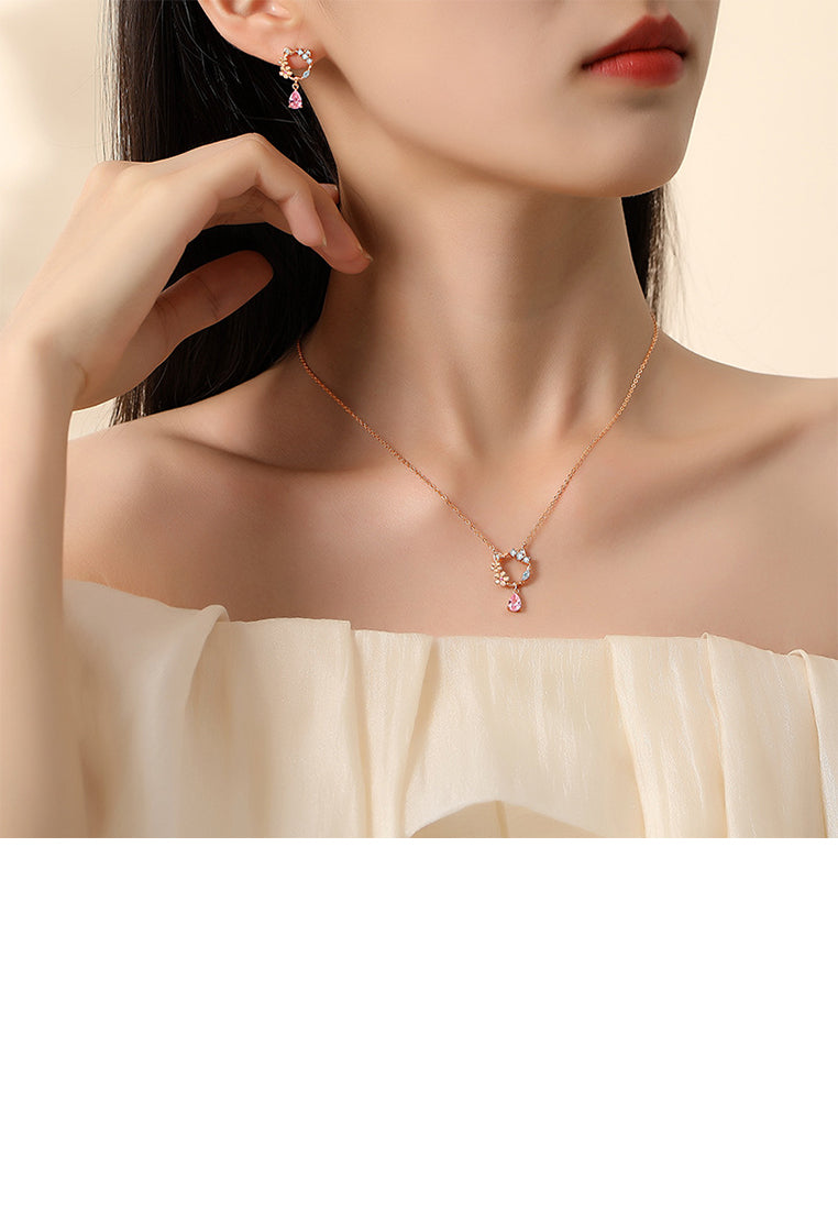 925 Sterling Silver Plated Rose Gold Fashion Temperament Hollow Cat Flower Pendant with Cubic Zirconia and Necklace - Luxurious Look