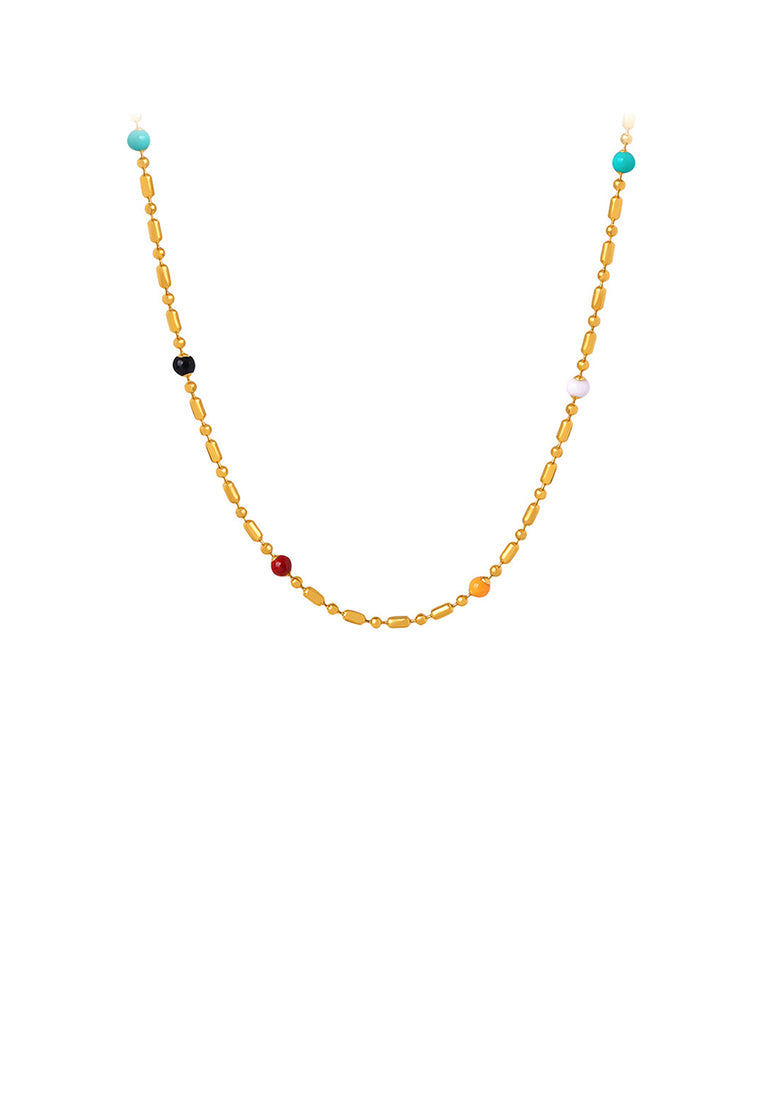 Simple and Fashion Plated Gold 316L Stainless Steel Geometric Beaded Necklace