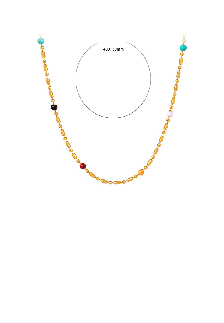 Simple and Fashion Plated Gold 316L Stainless Steel Geometric Beaded Necklace