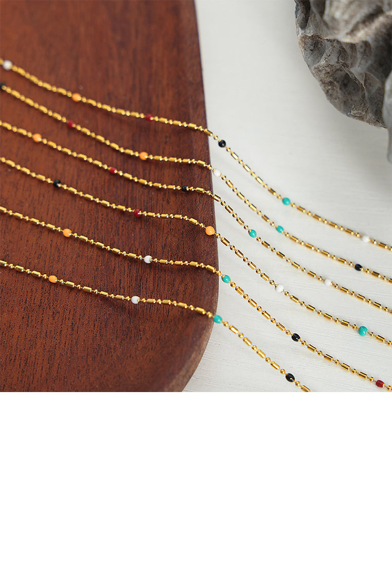 Simple and Fashion Plated Gold 316L Stainless Steel Geometric Beaded Necklace
