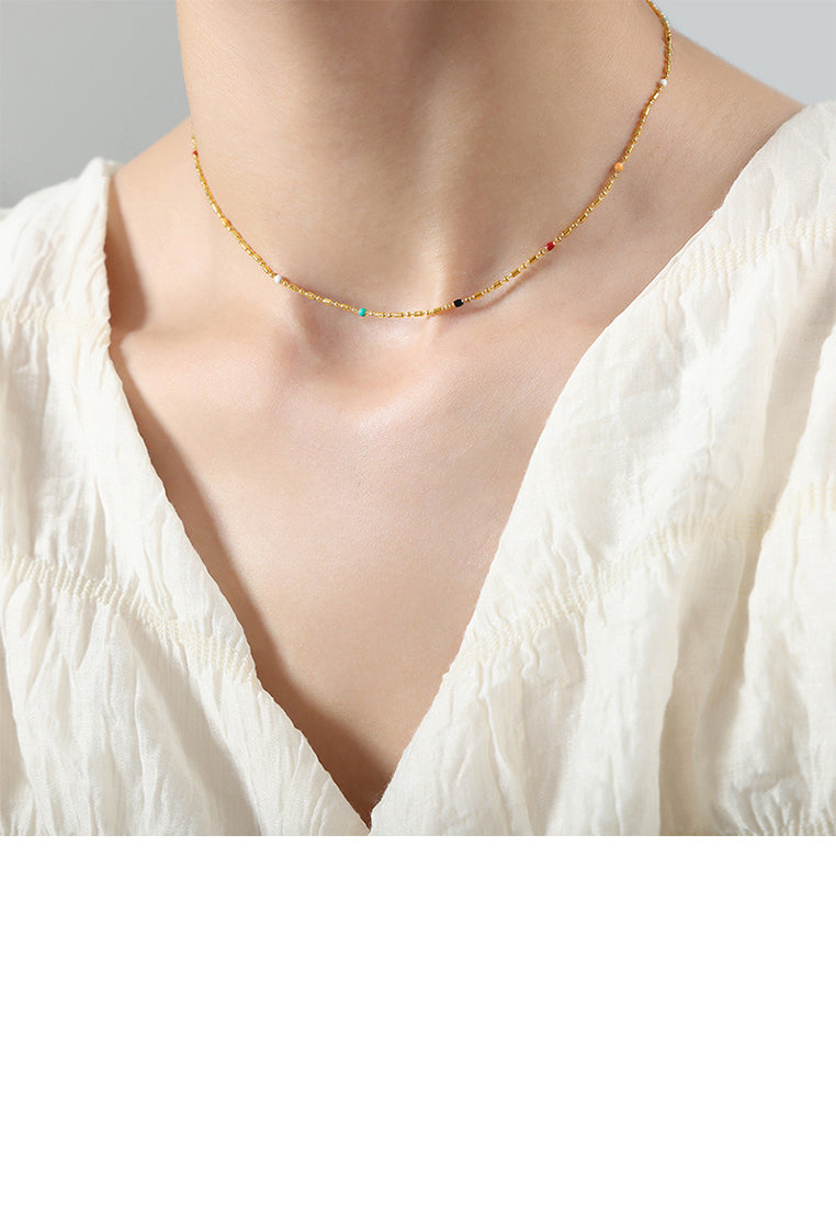 Simple and Fashion Plated Gold 316L Stainless Steel Geometric Beaded Necklace