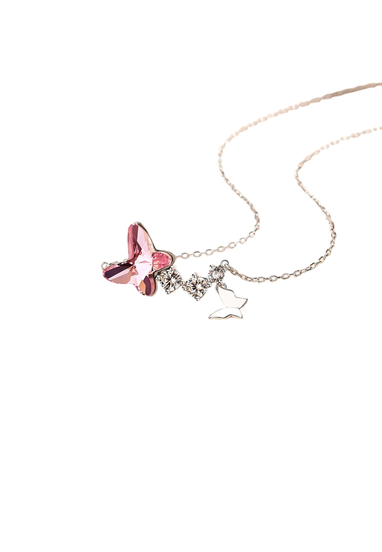 925 Sterling Silver Butterfly Necklace with Purple Austrian Element Crystal and Necklace