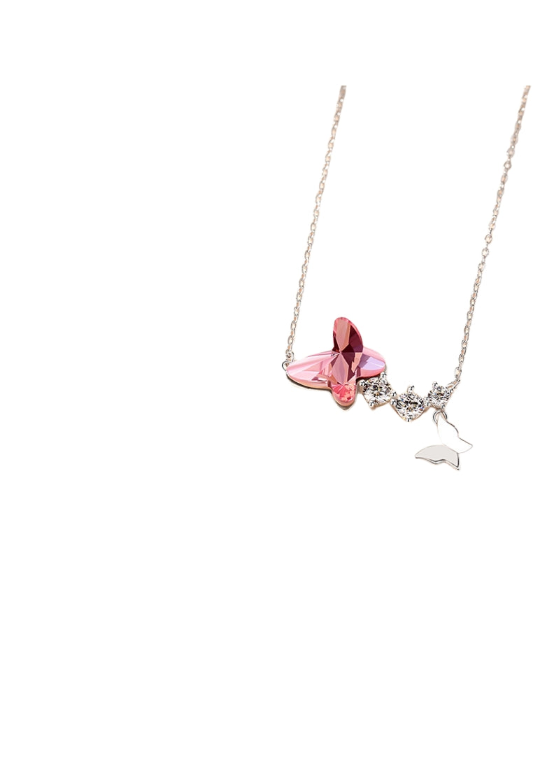 925 Sterling Silver Butterfly Necklace with Purple Austrian Element Crystal and Necklace