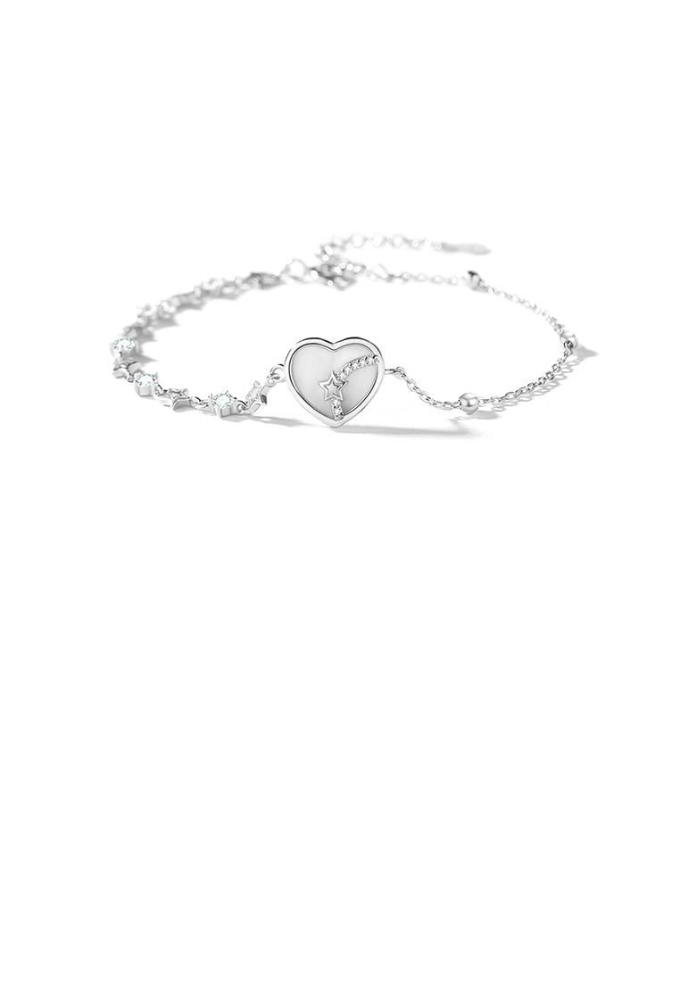 925 Sterling Silver Fashion Simple Star Heart Bracelet with Cubic Zirconia - Luxurious Look