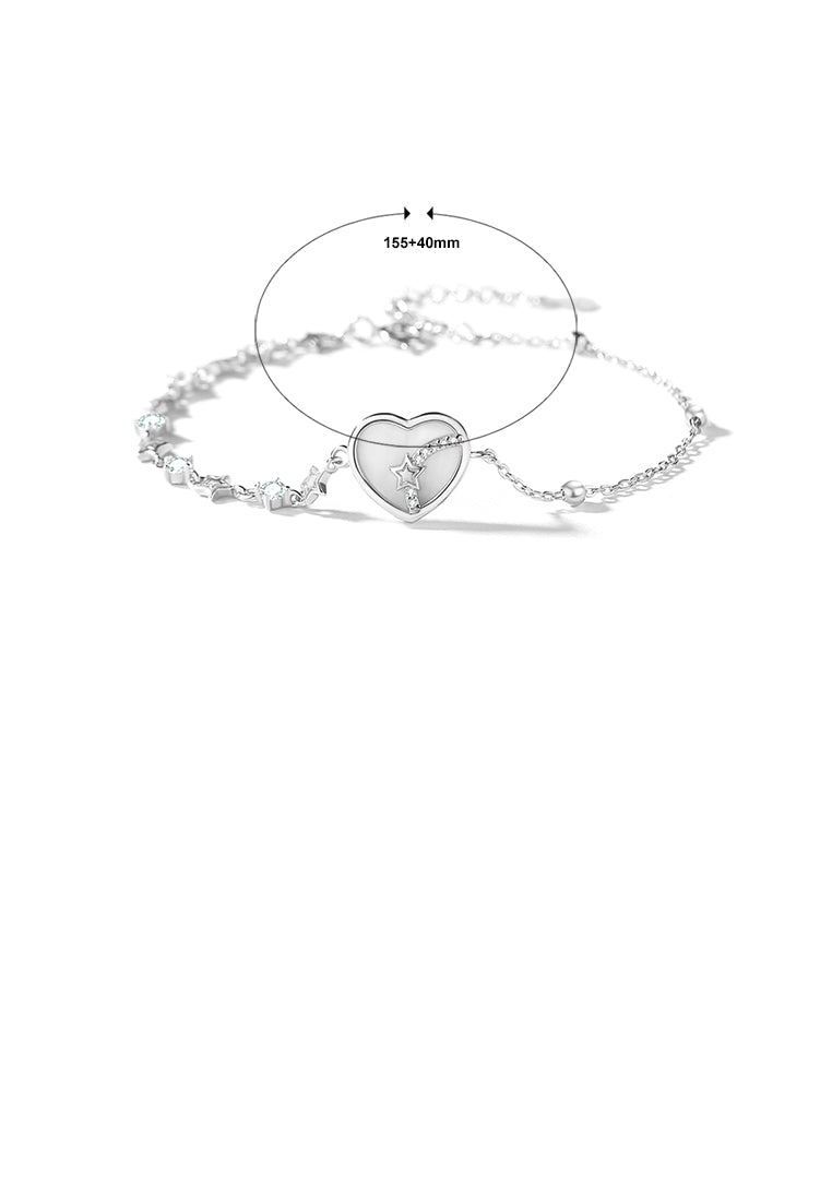 925 Sterling Silver Fashion Simple Star Heart Bracelet with Cubic Zirconia - Luxurious Look