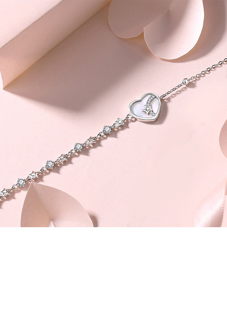 925 Sterling Silver Fashion Simple Star Heart Bracelet with Cubic Zirconia - Luxurious Look