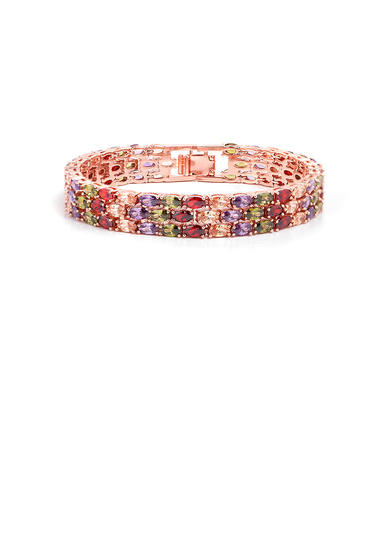 Fashion Simple Plated Rose Gold Geometric Oval Cubic Zirconia Bracelet 17cm - Luxurious Look