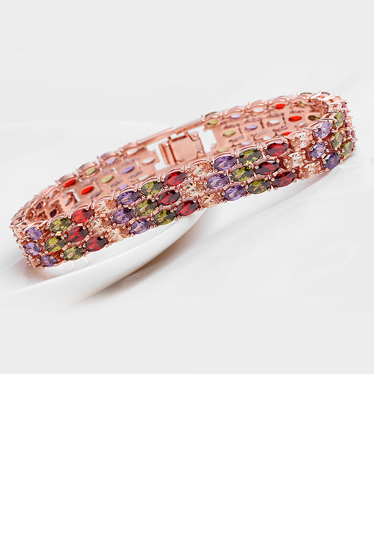 Fashion Simple Plated Rose Gold Geometric Oval Cubic Zirconia Bracelet 17cm - Luxurious Look