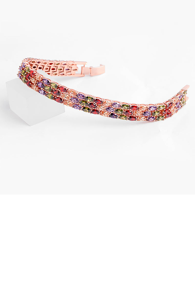 Fashion Simple Plated Rose Gold Geometric Oval Cubic Zirconia Bracelet 17cm - Luxurious Look