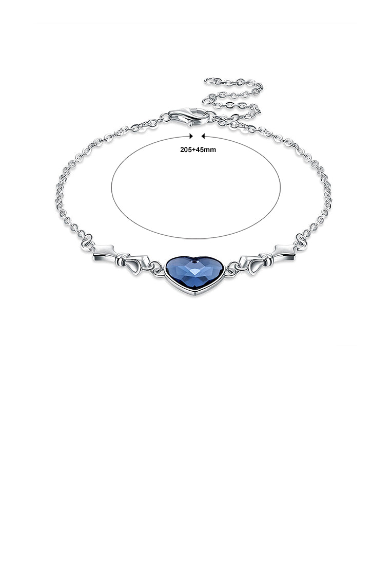 925 Sterling Silver Heart Bracelet with Blue Austrian Element Crystal