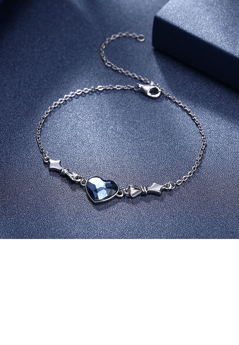 925 Sterling Silver Heart Bracelet with Blue Austrian Element Crystal