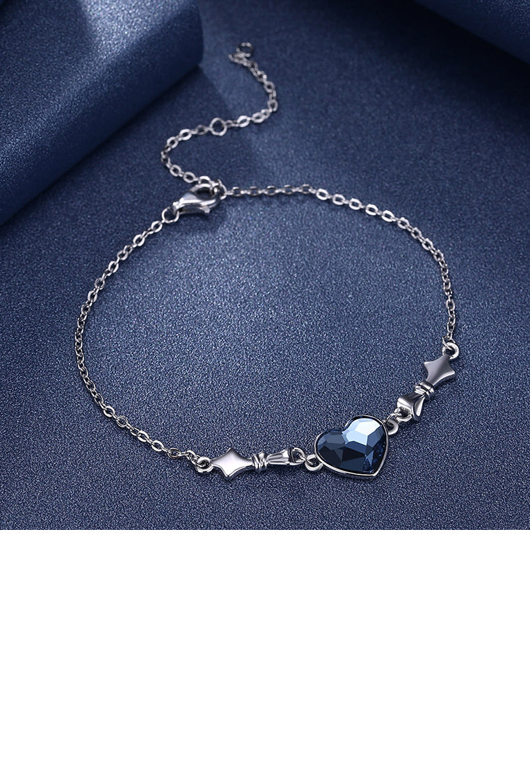 925 Sterling Silver Heart Bracelet with Blue Austrian Element Crystal