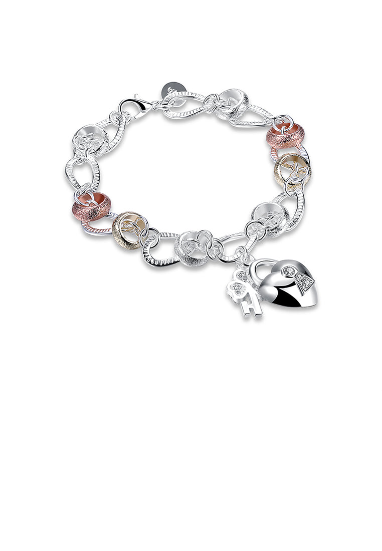 Simple Heart Lock Flower Key Bracelet with Austrian Element Crystal