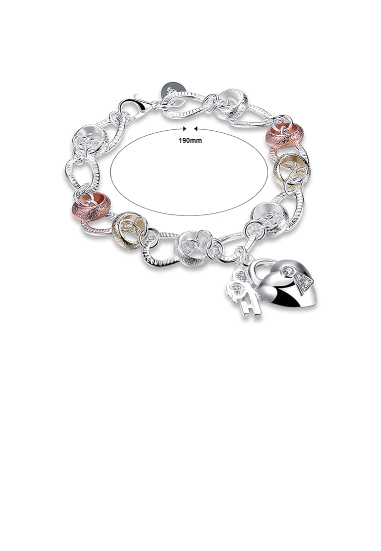 Simple Heart Lock Flower Key Bracelet with Austrian Element Crystal