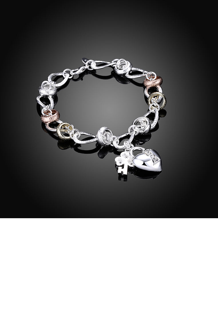 Simple Heart Lock Flower Key Bracelet with Austrian Element Crystal