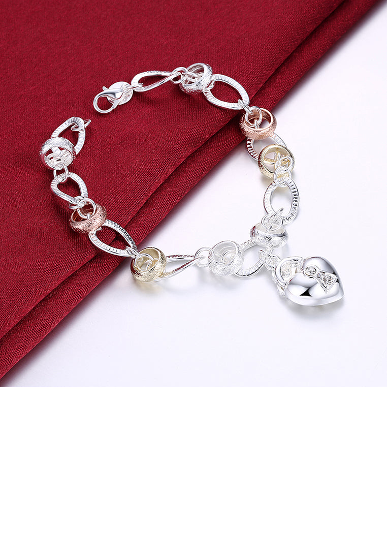 Simple Heart Lock Flower Key Bracelet with Austrian Element Crystal