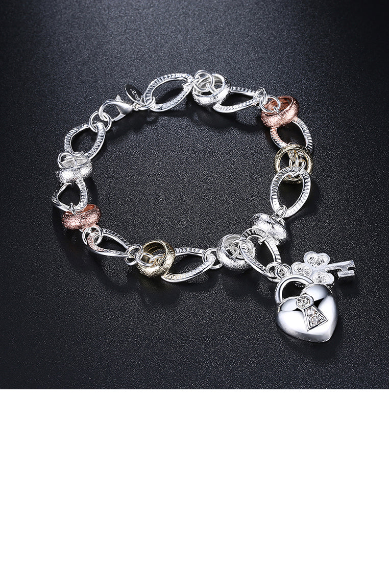 Simple Heart Lock Flower Key Bracelet with Austrian Element Crystal