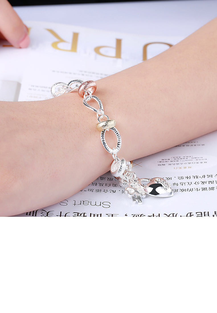 Simple Heart Lock Flower Key Bracelet with Austrian Element Crystal