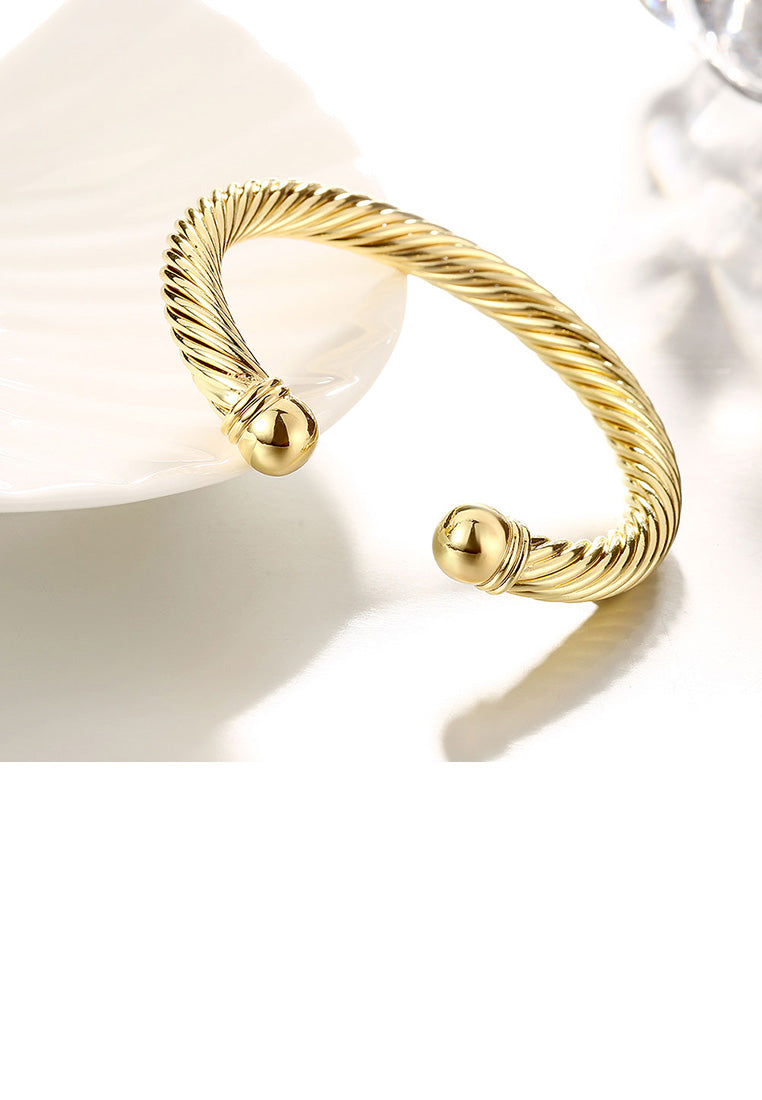 Fashion Pop Plated Gold Geometric Textured Bangle