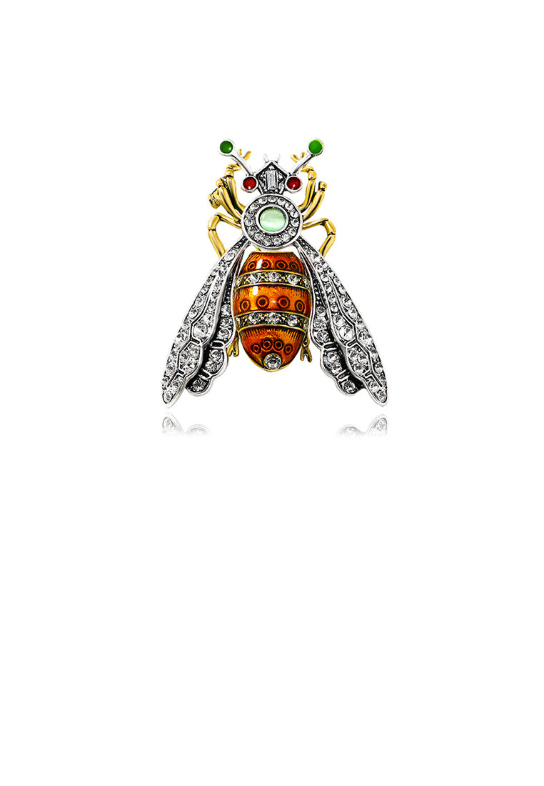 Fashion Vintage Plated Gold Bee Brooch with Cubic Zirconia - Luxurious Look