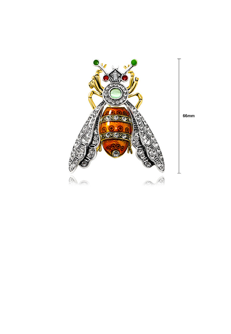 Fashion Vintage Plated Gold Bee Brooch with Cubic Zirconia - Luxurious Look
