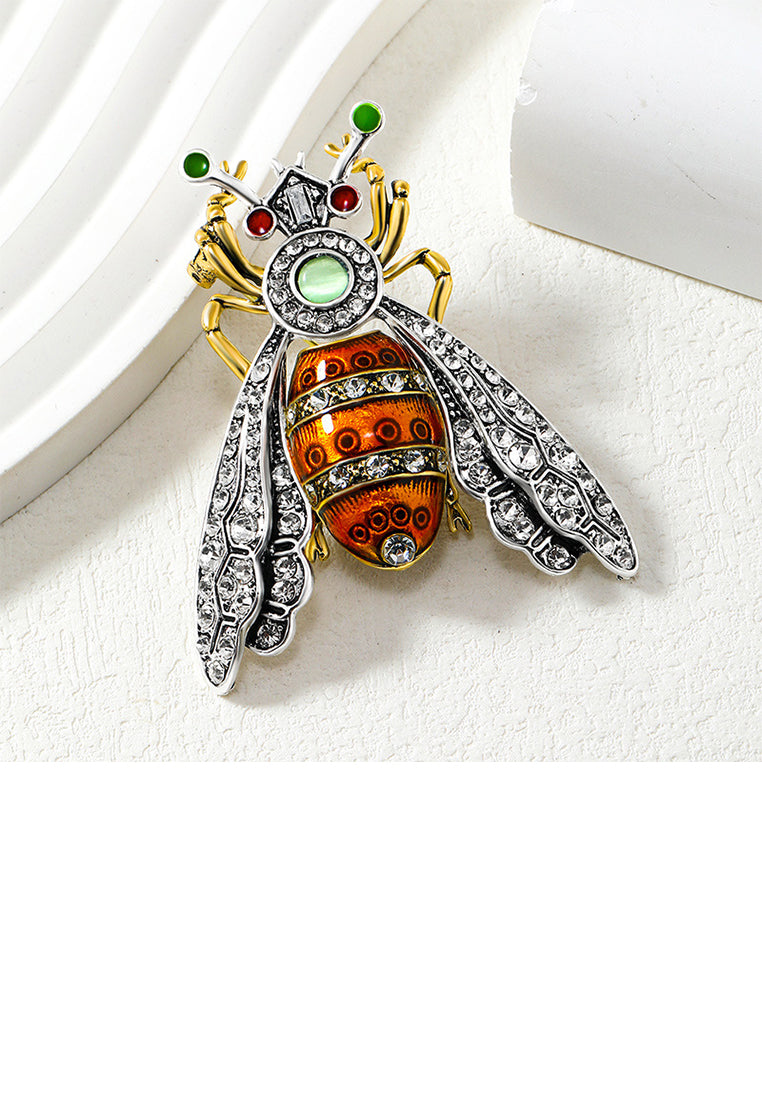 Fashion Vintage Plated Gold Bee Brooch with Cubic Zirconia - Luxurious Look