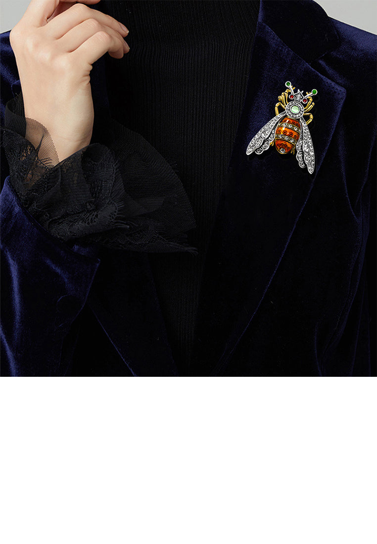 Fashion Vintage Plated Gold Bee Brooch with Cubic Zirconia - Luxurious Look