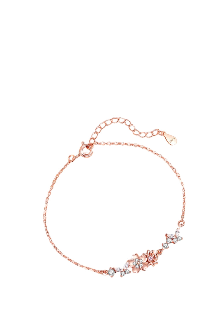 925 Sterling Silver Plated Rose Gold Fashion Flower Bracelet with Cubic Zirconia - Luxurious Look