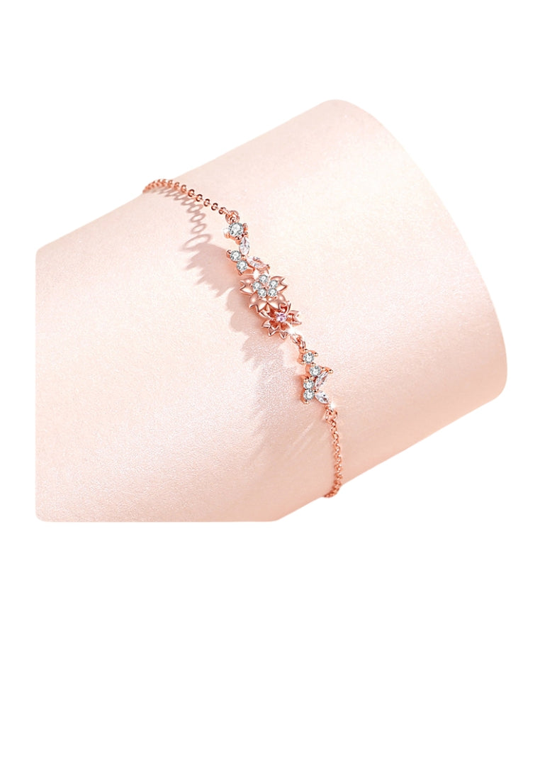 925 Sterling Silver Plated Rose Gold Fashion Flower Bracelet with Cubic Zirconia - Luxurious Look