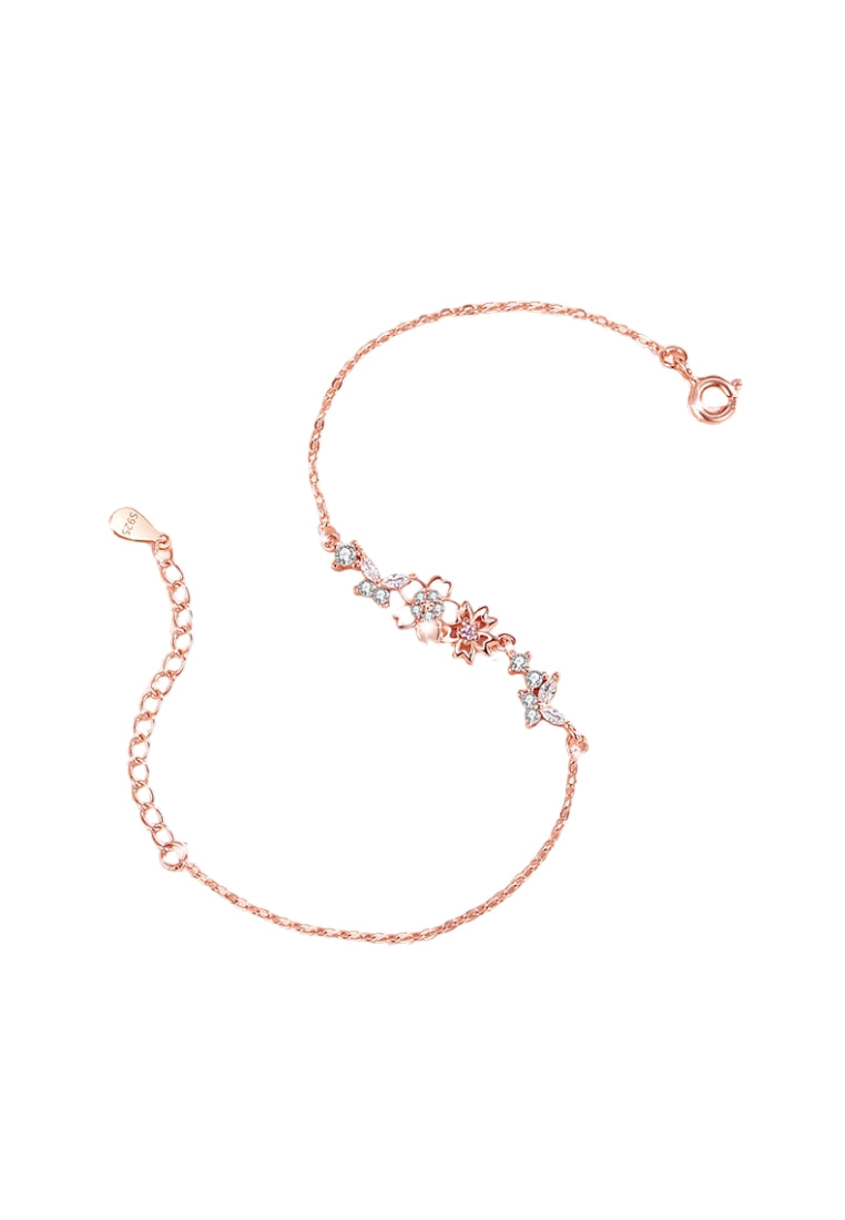 925 Sterling Silver Plated Rose Gold Fashion Flower Bracelet with Cubic Zirconia - Luxurious Look