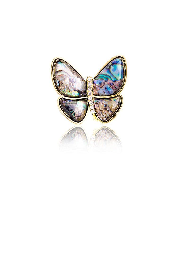 Simple and Fashion Plated Gold Butterfly Colorful Shell Brooch with Cubic Zirconia - Luxurious Look
