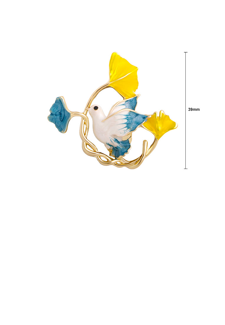 Fashion and Elegant Plated Gold Enamel Blue Peace Dove Leaf Brooch
