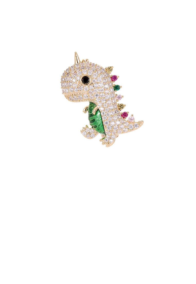 Simple and Cute Plated Gold Dinosaur Brooch with Cubic Zirconia - Luxurious Look
